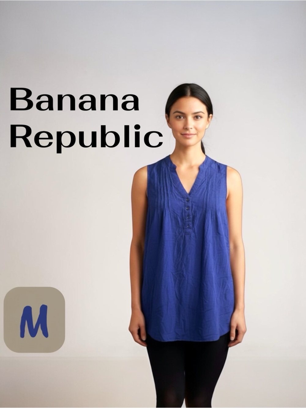 Banana Republic Deep Blue V-Neck Quarter-Button Blouse
